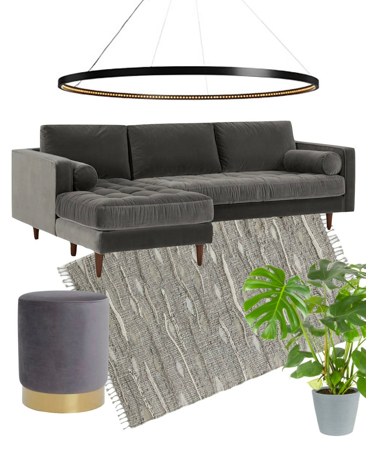 salon gris couleur canapé angle méridienne velours lit pouf rond.001