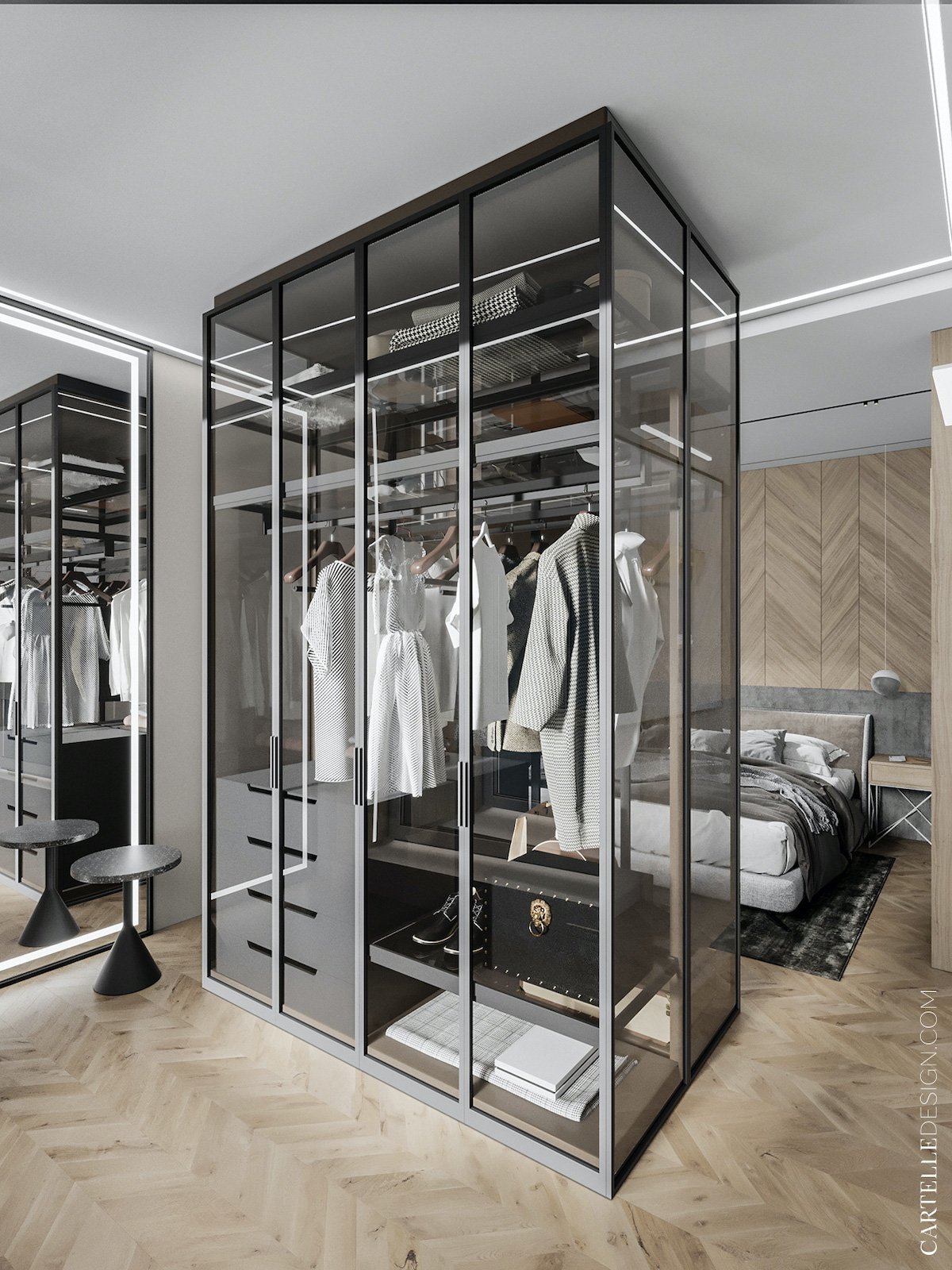 séparation chambre dressing central verre verrière transparent décoration