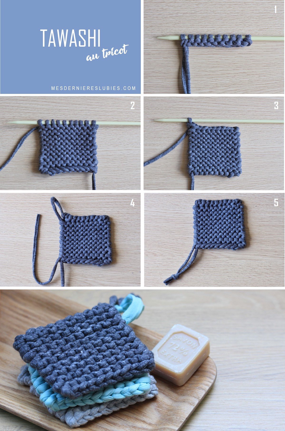 tawashi au tricot récup éponge écologique - blog déco - clematc