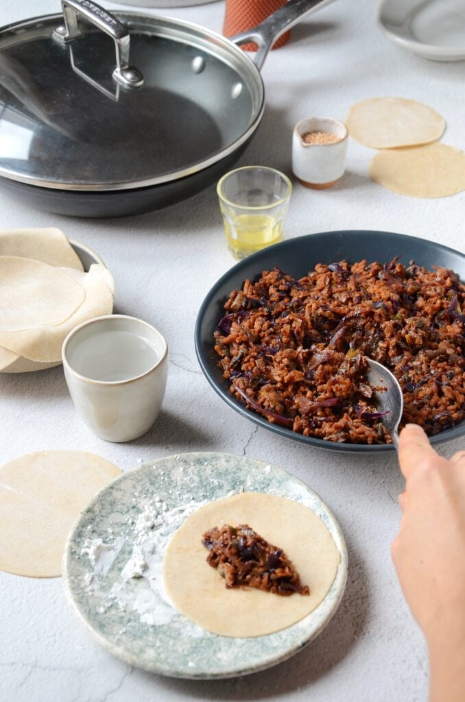préparation farce végétarienne pour ravioli idée repas nouvel an chinois