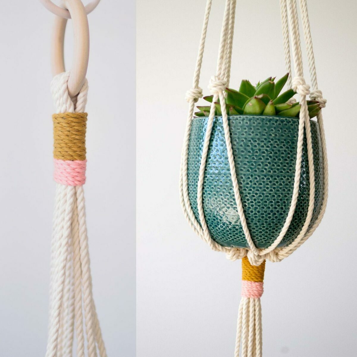 cache-pot corde multicolore minimaliste fait-main artisanal pot suspendu