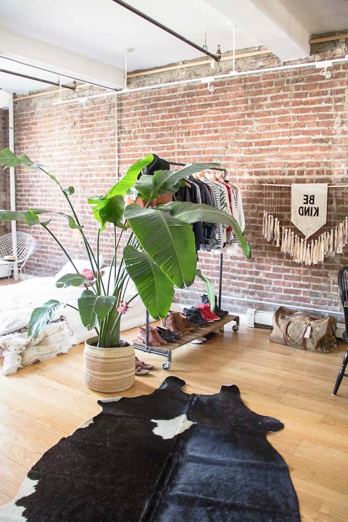 cloison loft style indus séparation space dressing ouvert plante bananier