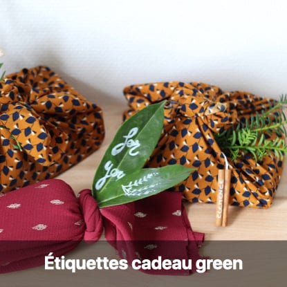 étiquette cadeau nom recycler green emballage Furoshiki