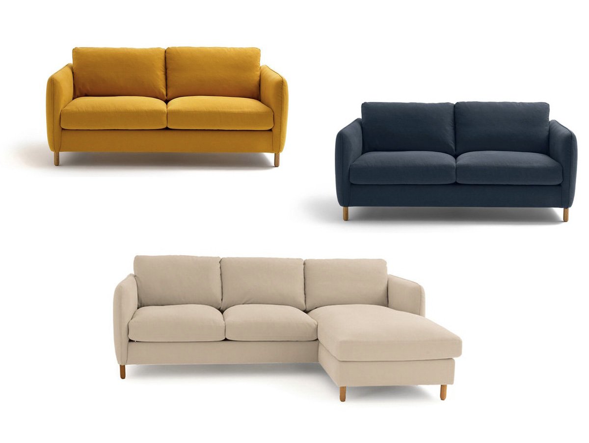 canapé la redoute jaune beige pieds bois tissu plusieurs tailles