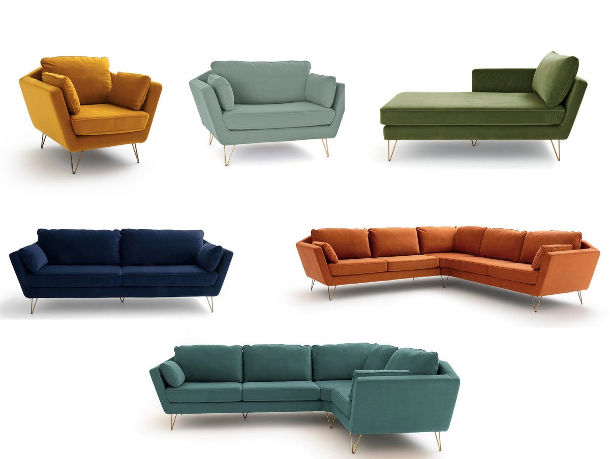 canapé déclinaison personnalisable velours pieds épingles