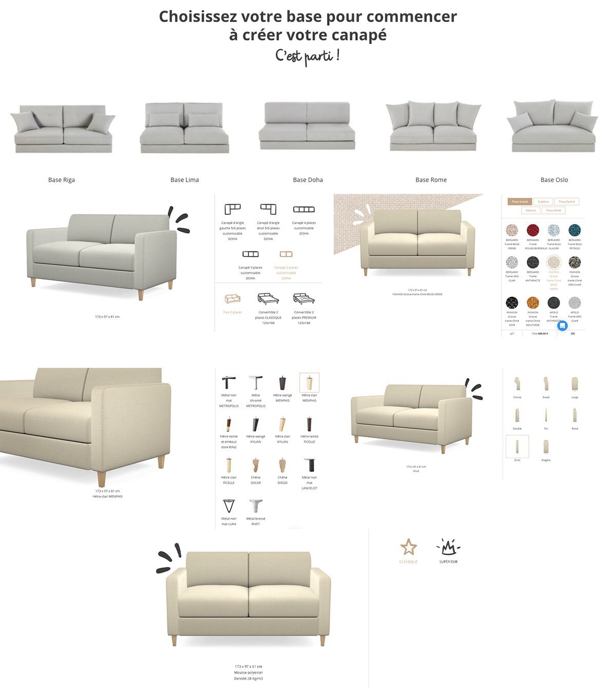 Canapé personnalisable Maisons du Monde So...me choix pieds assise tissu forme taille