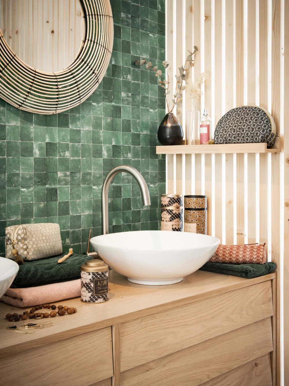 crédence carreau de ciment vert deco rustique authentique mobilier bois