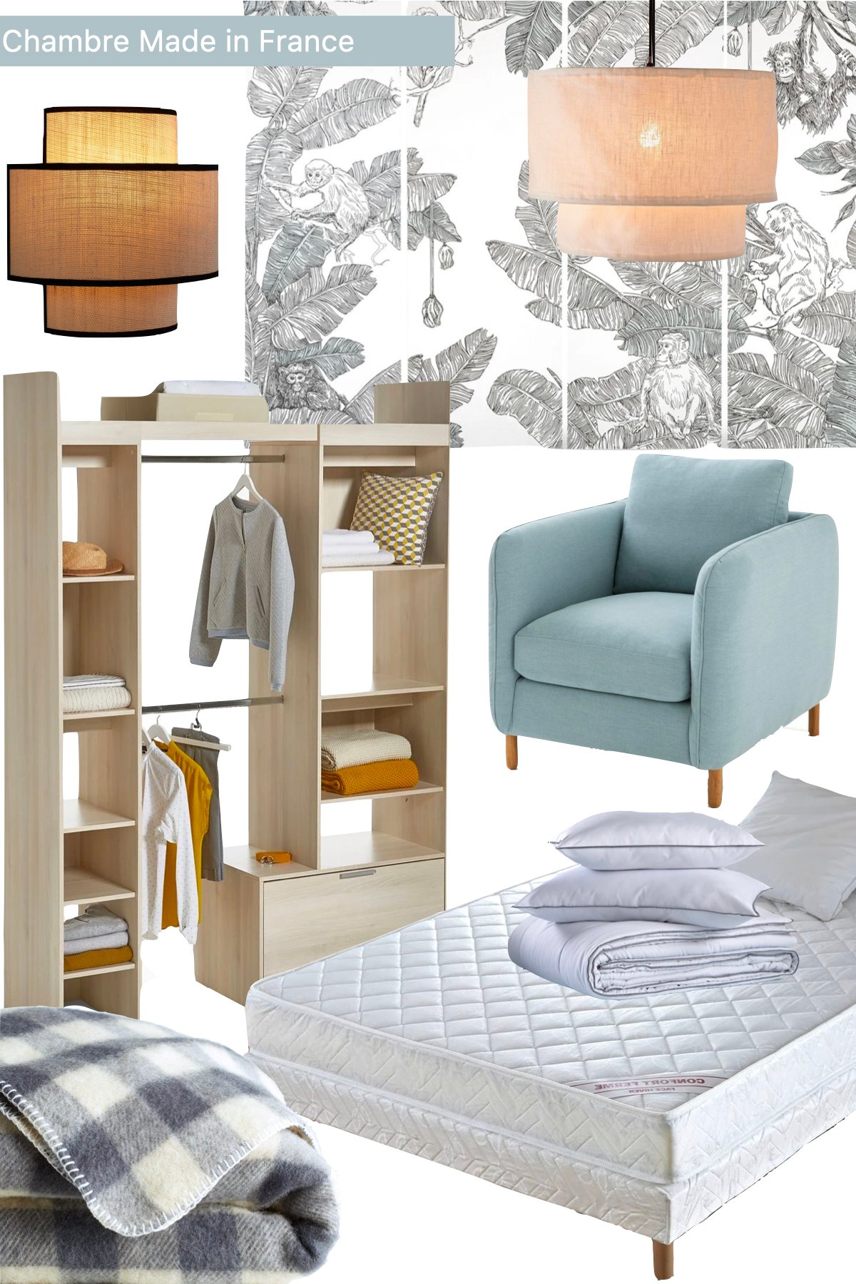 meuble chambre fabriqué en France lit couette lampe design