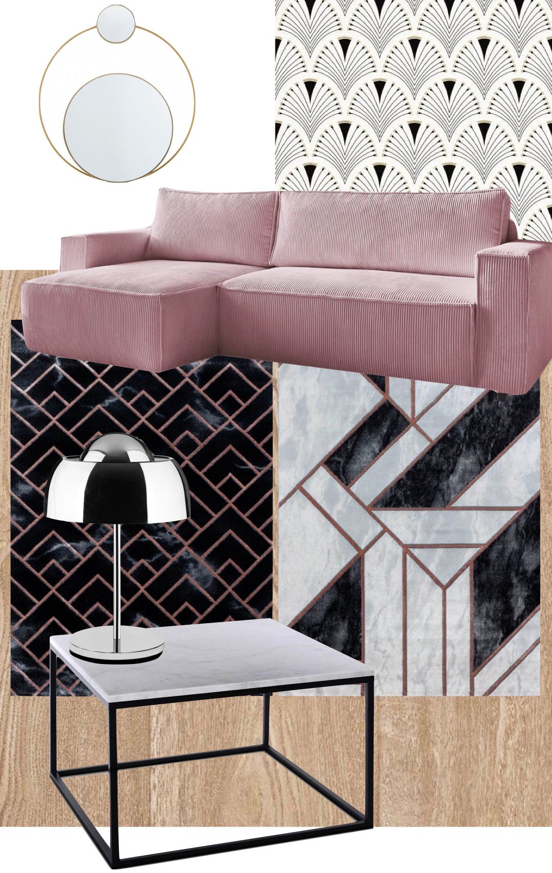 salon art déco papier peint canapé velours côtelé