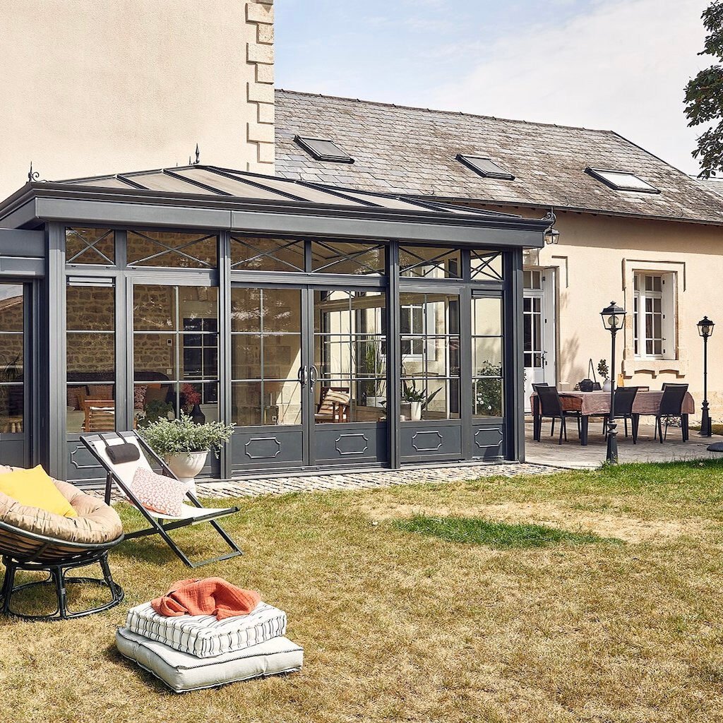 véranda salon style Art Nouveau Eiffel acier aluminium