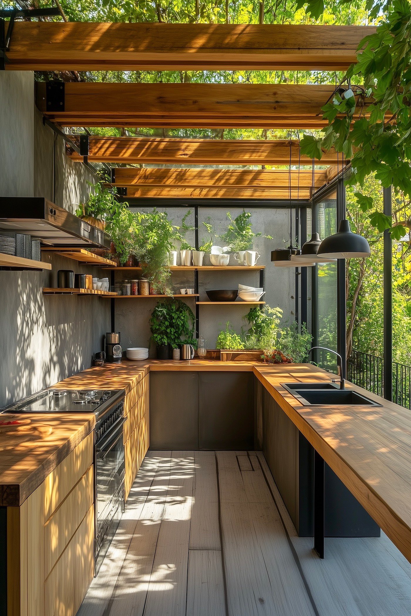 aménager extension de maison cuisine ouverte nature