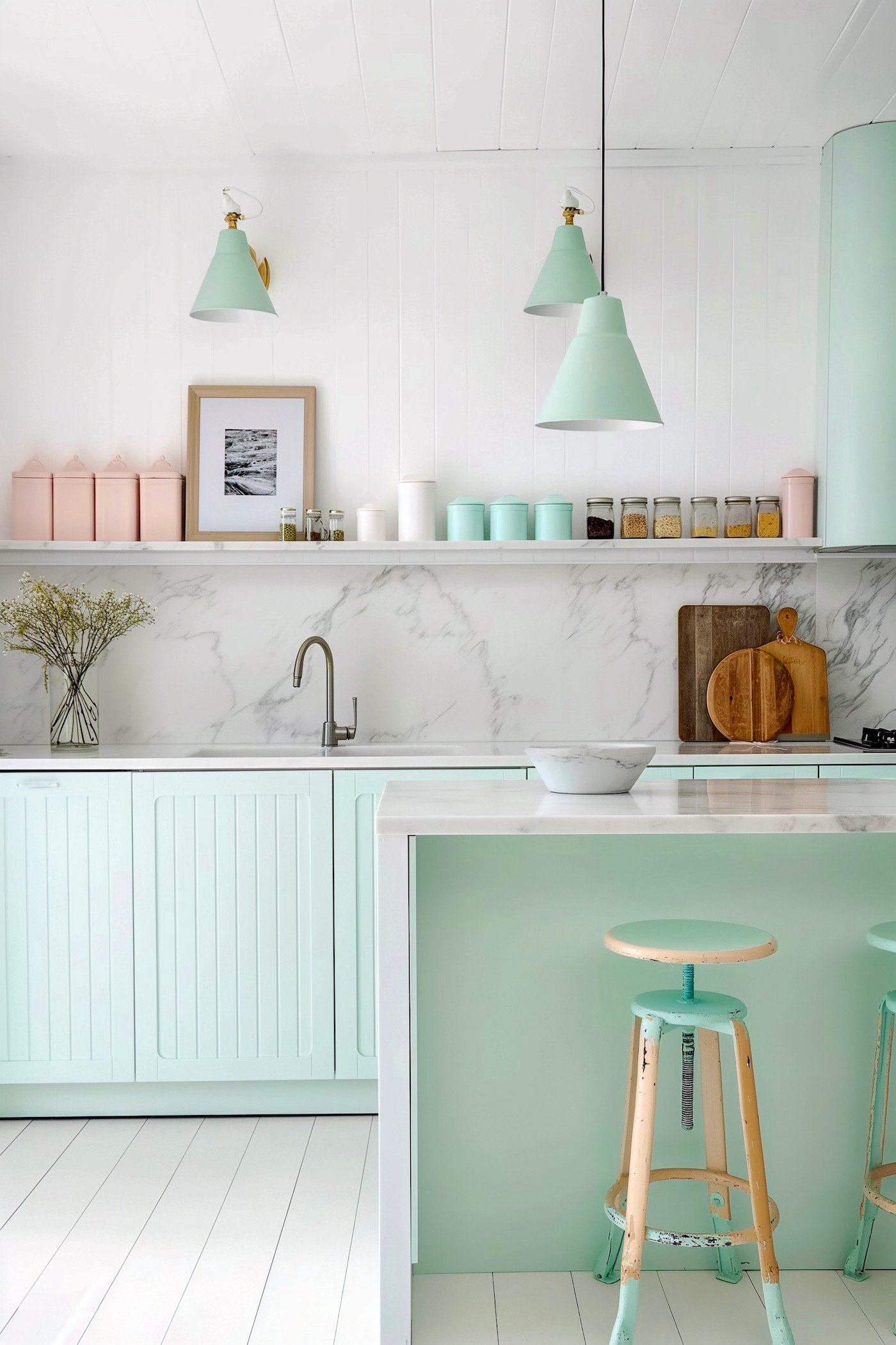 décoration marbre vert menthe rose campagne chic