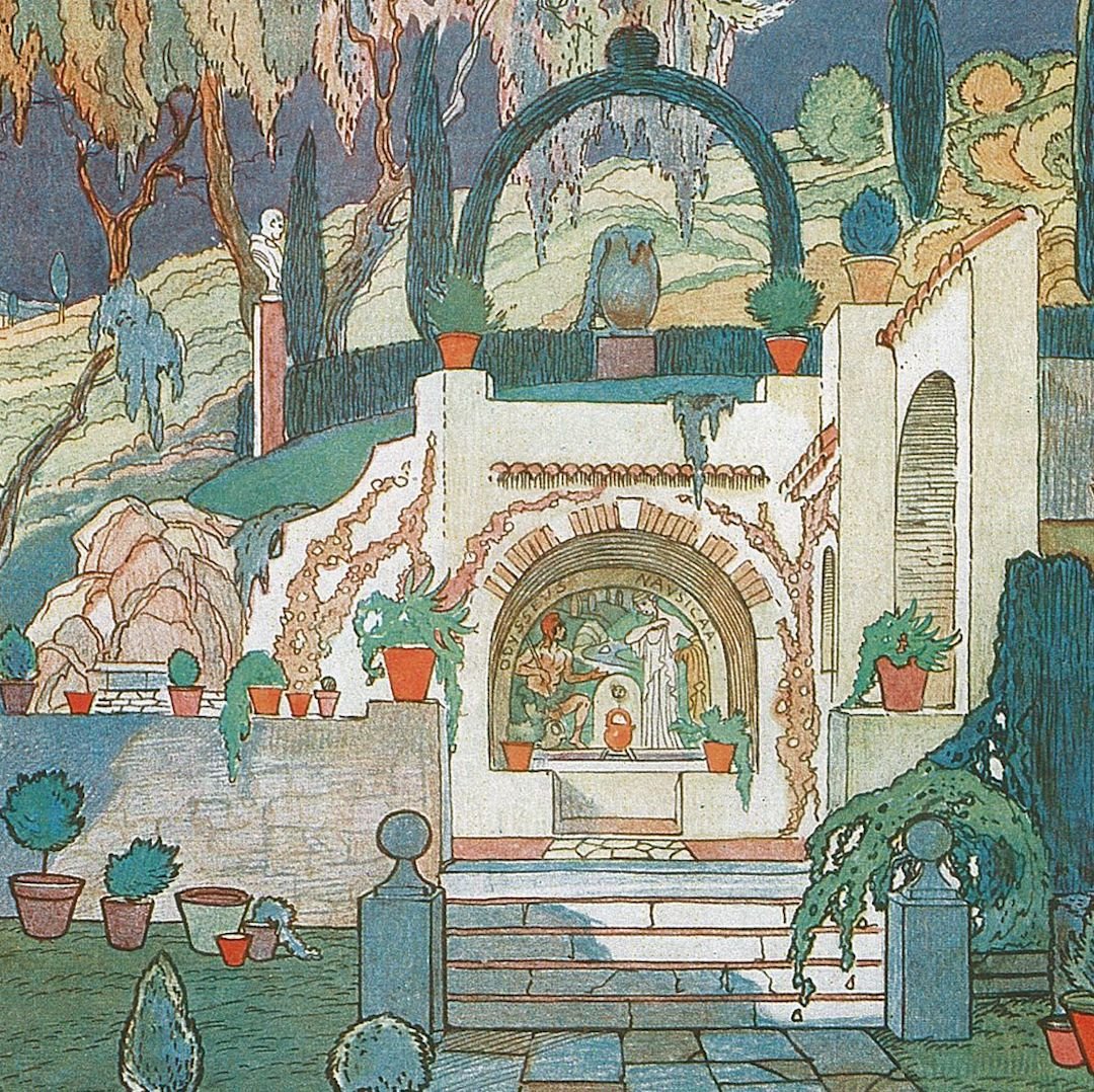 dessin oeuvre peinture paysage extérieur jardin luxueux élégant