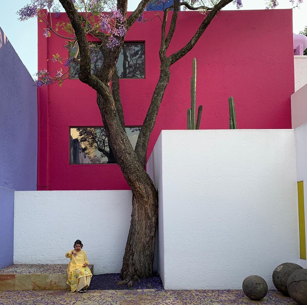 maison rose violette blanche architecture extérieure