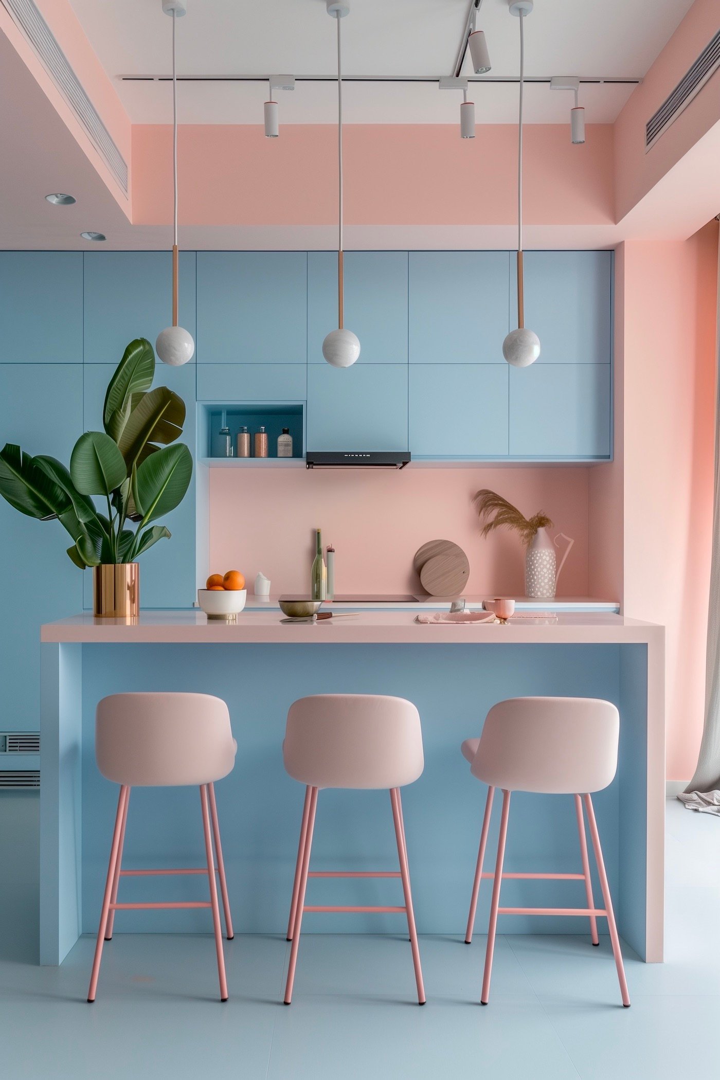 projet 3d cuisine danoise rose bleu colorée