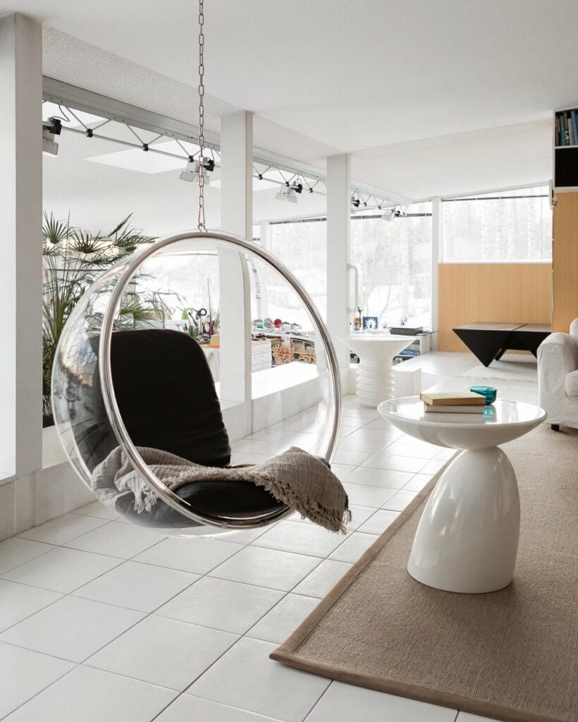 bubble chair Aarnio fauteuil suspendu transparent plastique