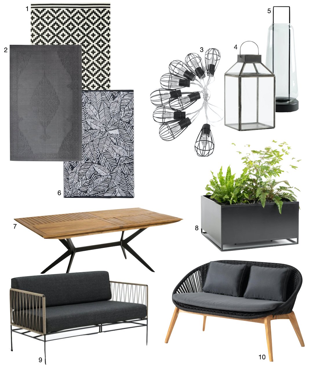 canapé tapis lanterne noire et blanc table bois