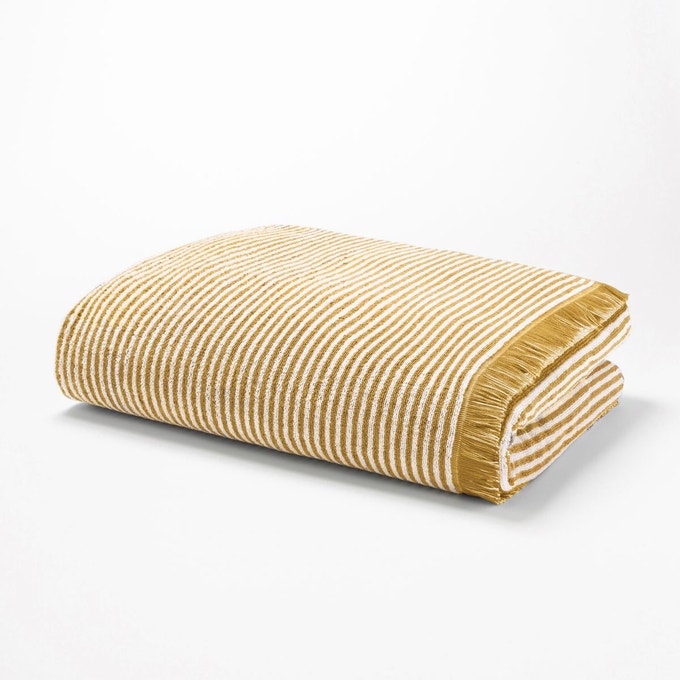 drap bain éponge rayé jaune bleu pastel blanc