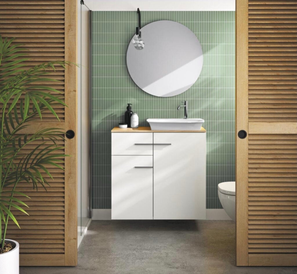 idée plante salle de douche verte blanche bois