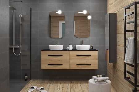 salle de bains zen noir mat bois