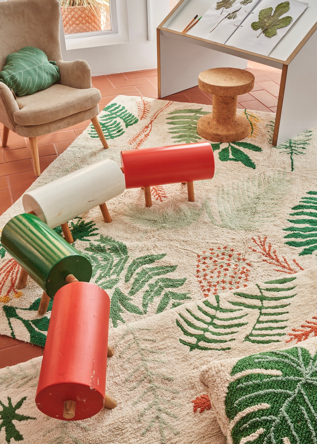 tapis botanique décoration motif plante verte