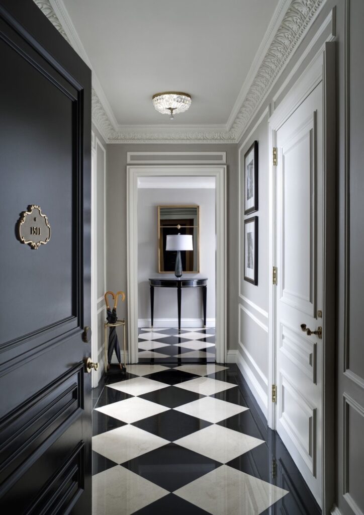 couloir damier noir blanc deco chic élégant
