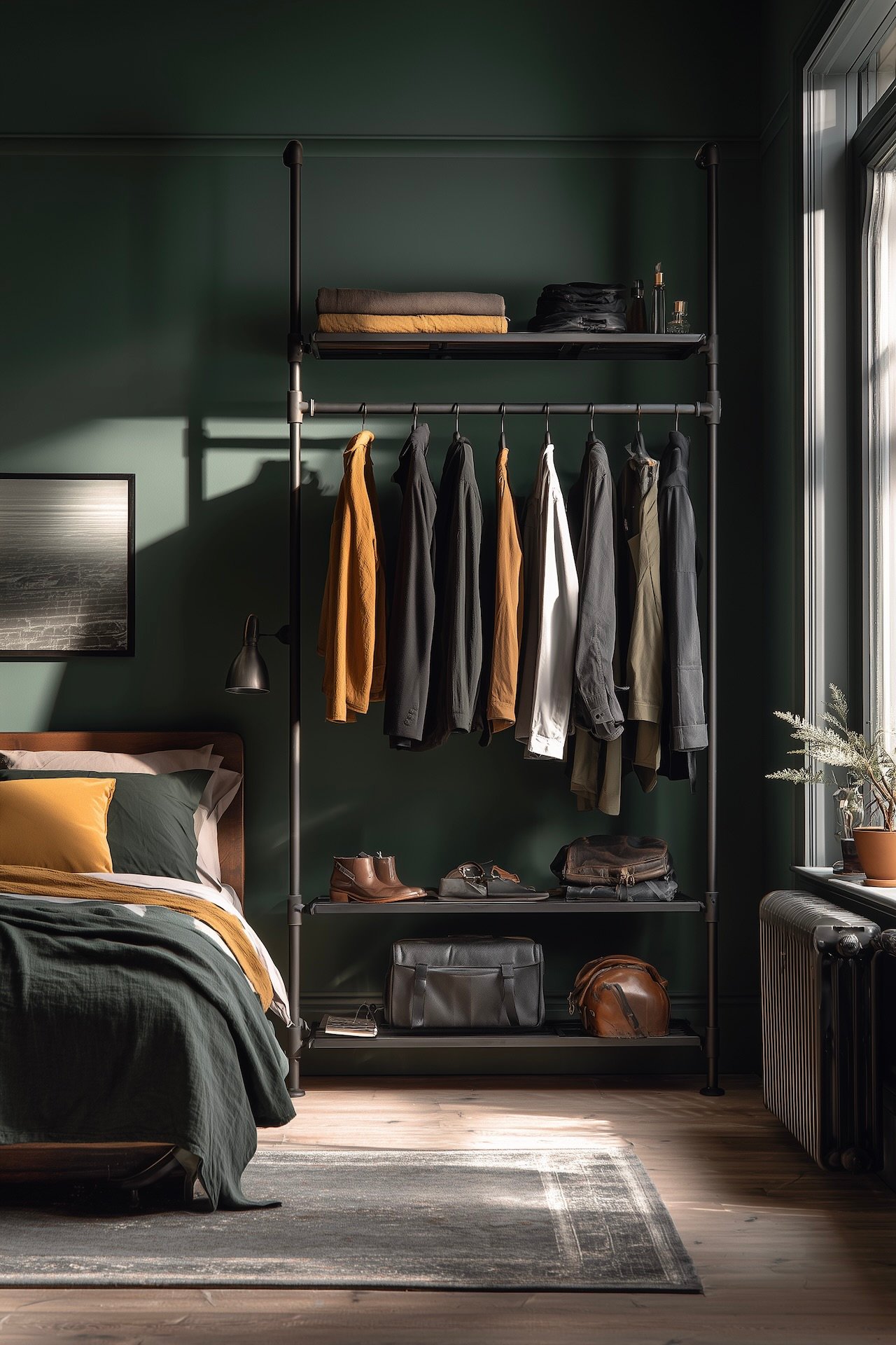 décoration chambre homme mur vert foncé