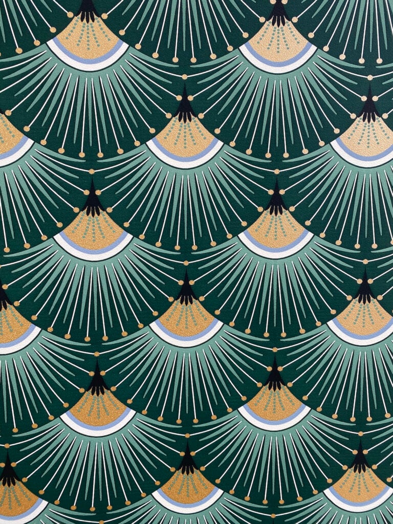 papier-peint art déco noir vert émeraude doré éventail