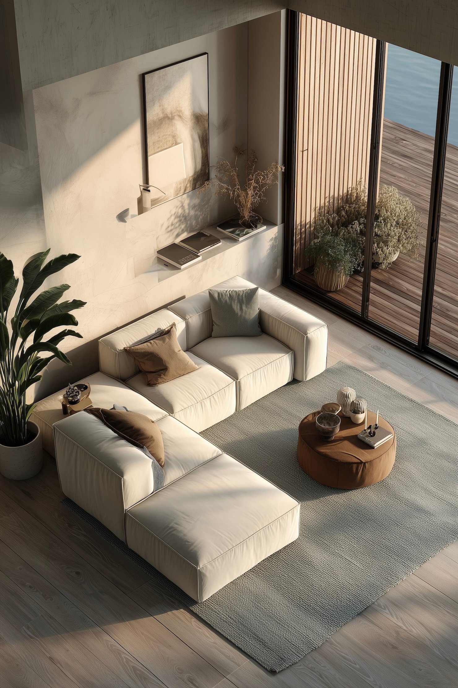 aménager salon carré belle hauteur plafond usine réabilitée