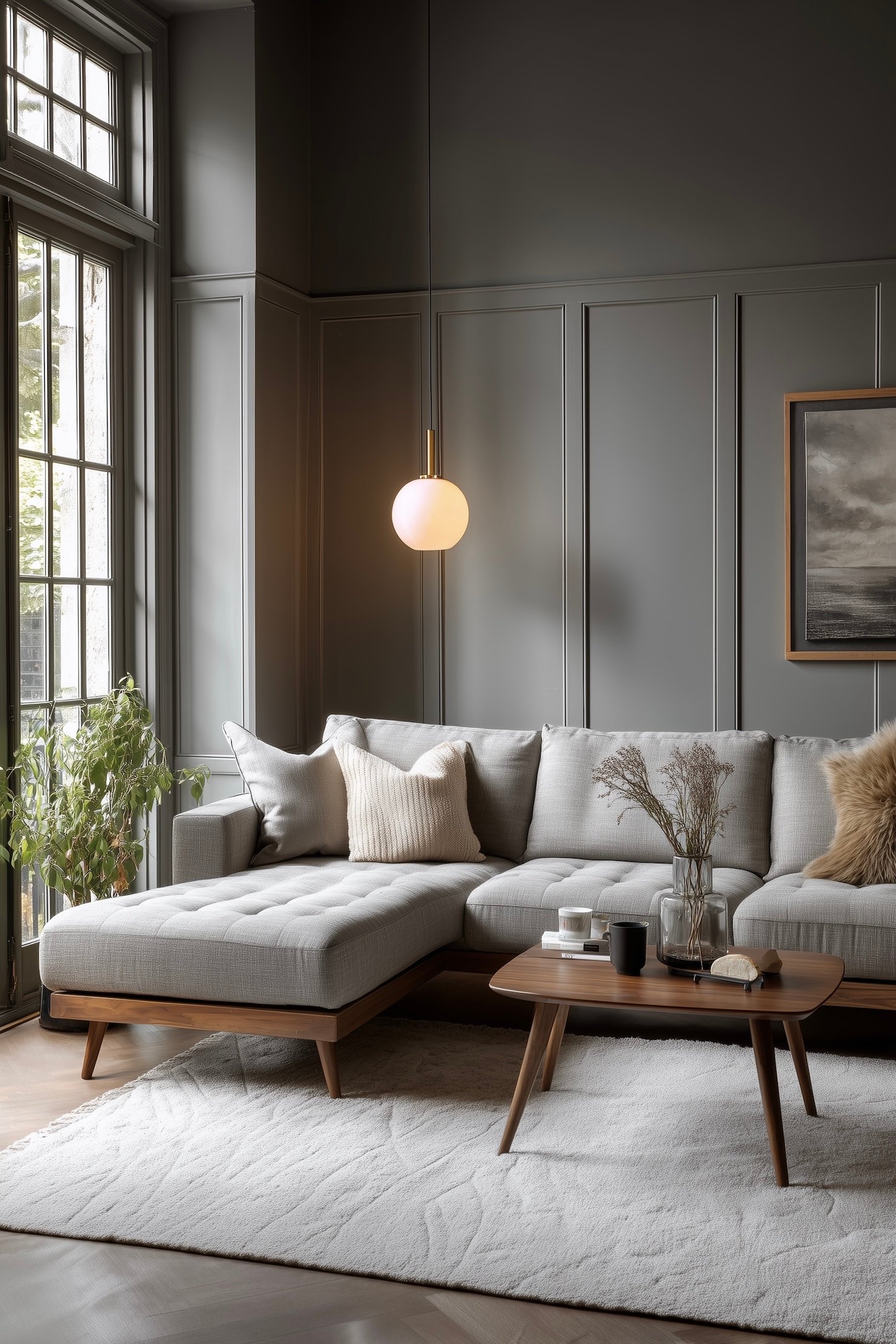 canapé lit en L gris années 50 danois bois