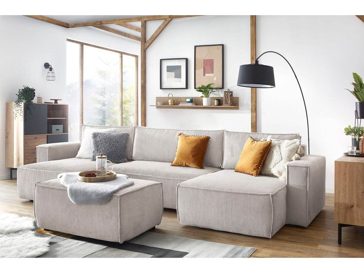 pouf Nihad velours côtelé carré moelleux déco salon 60s 70s