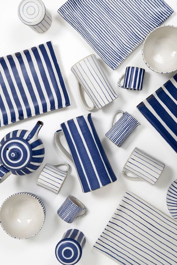 vaisselle marinière rayures bleu blanc deco bord de mer