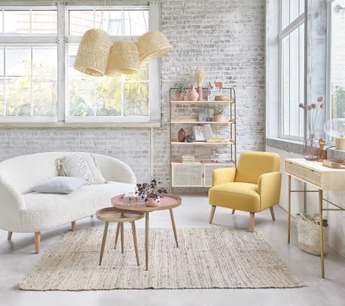 canapé arrondi demi-lune blanc tissu bouclette pas cher