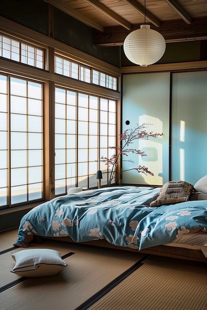 chambre déco japonaise drap soie cerisier
