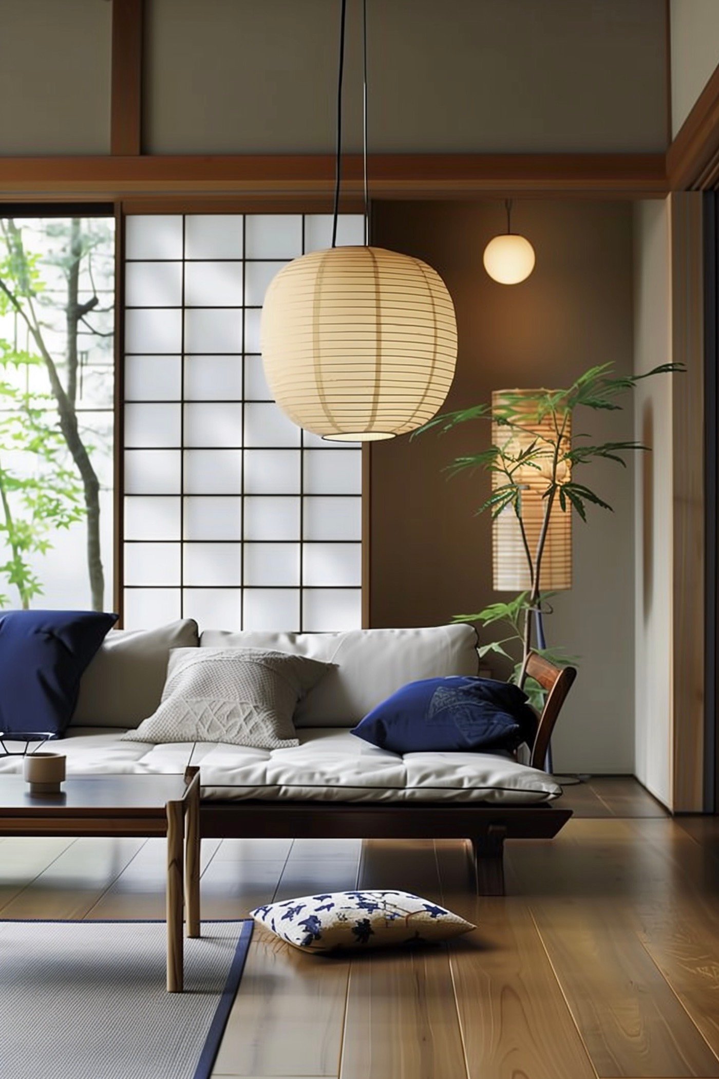 déco japonaise salon bois bleue