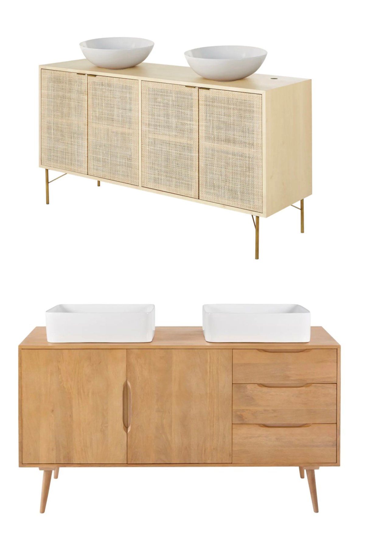 meuble double vasque ronde cannage rotin bois manguier