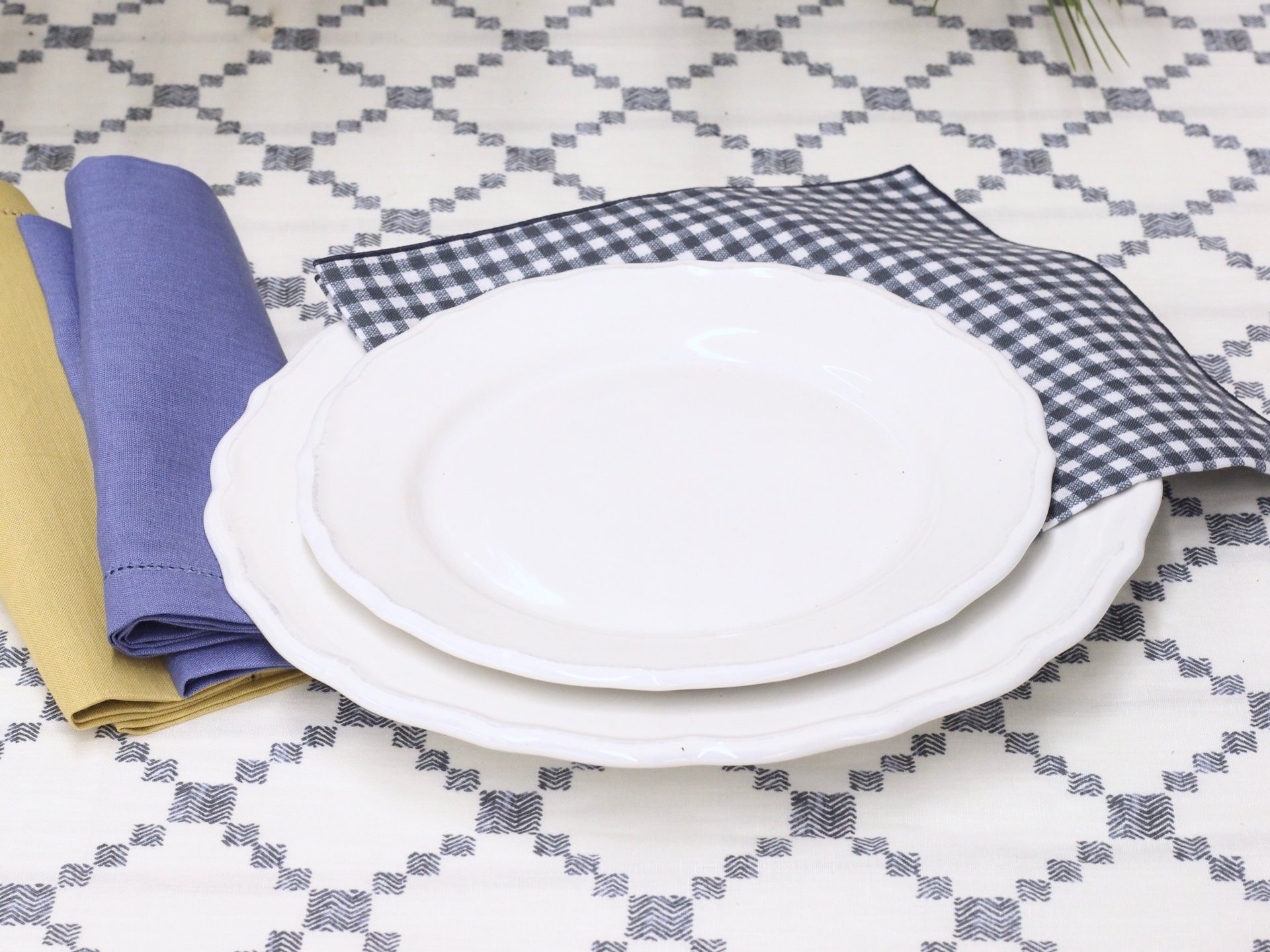 nappe coton petit carreaux losange vichy revisité retro blanche bleu