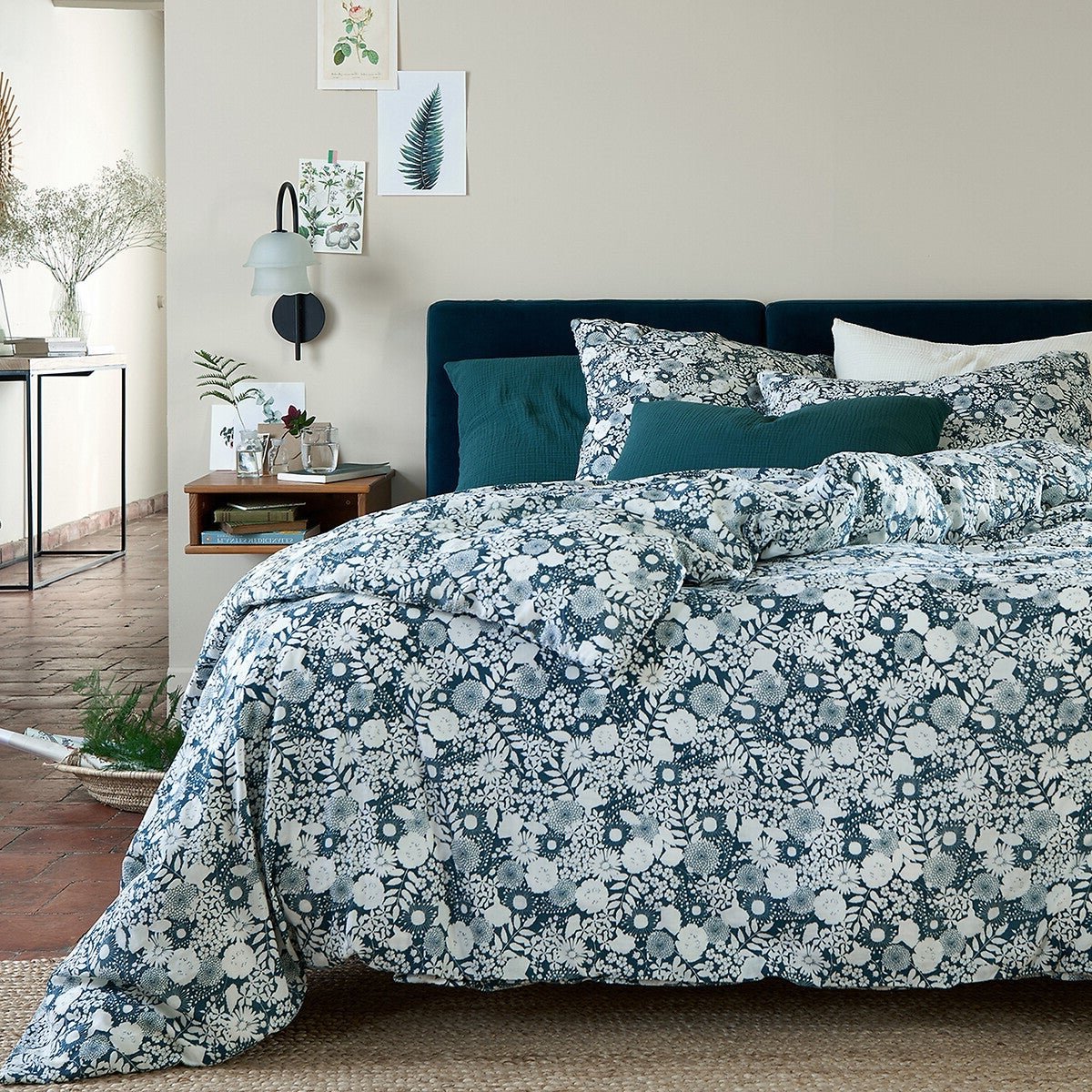 maison campagne nuance bleu canard liberty moderne housse de couette
