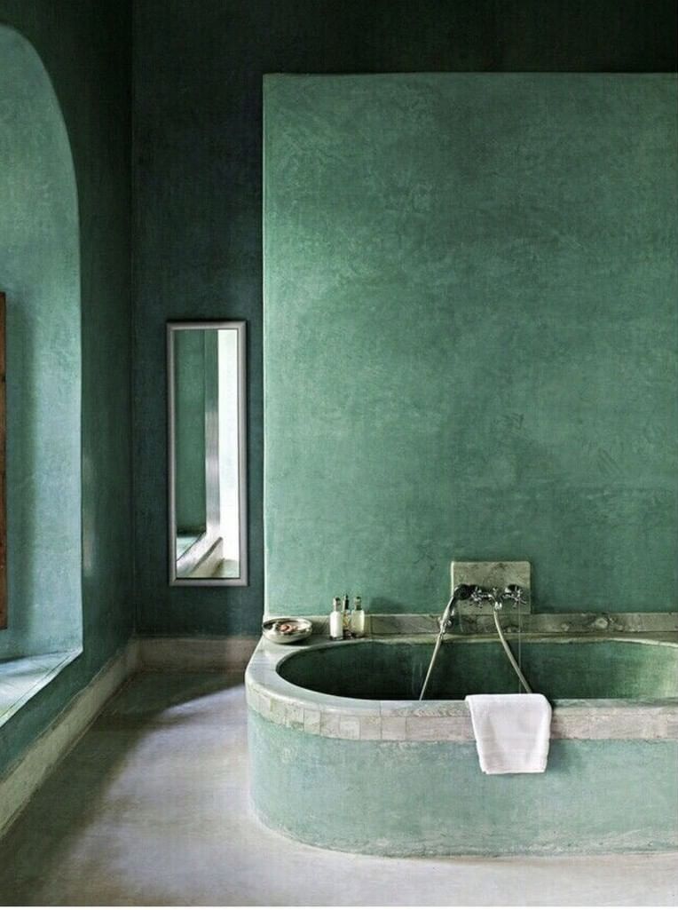 salle de bain vert pastel baignoire incrusté