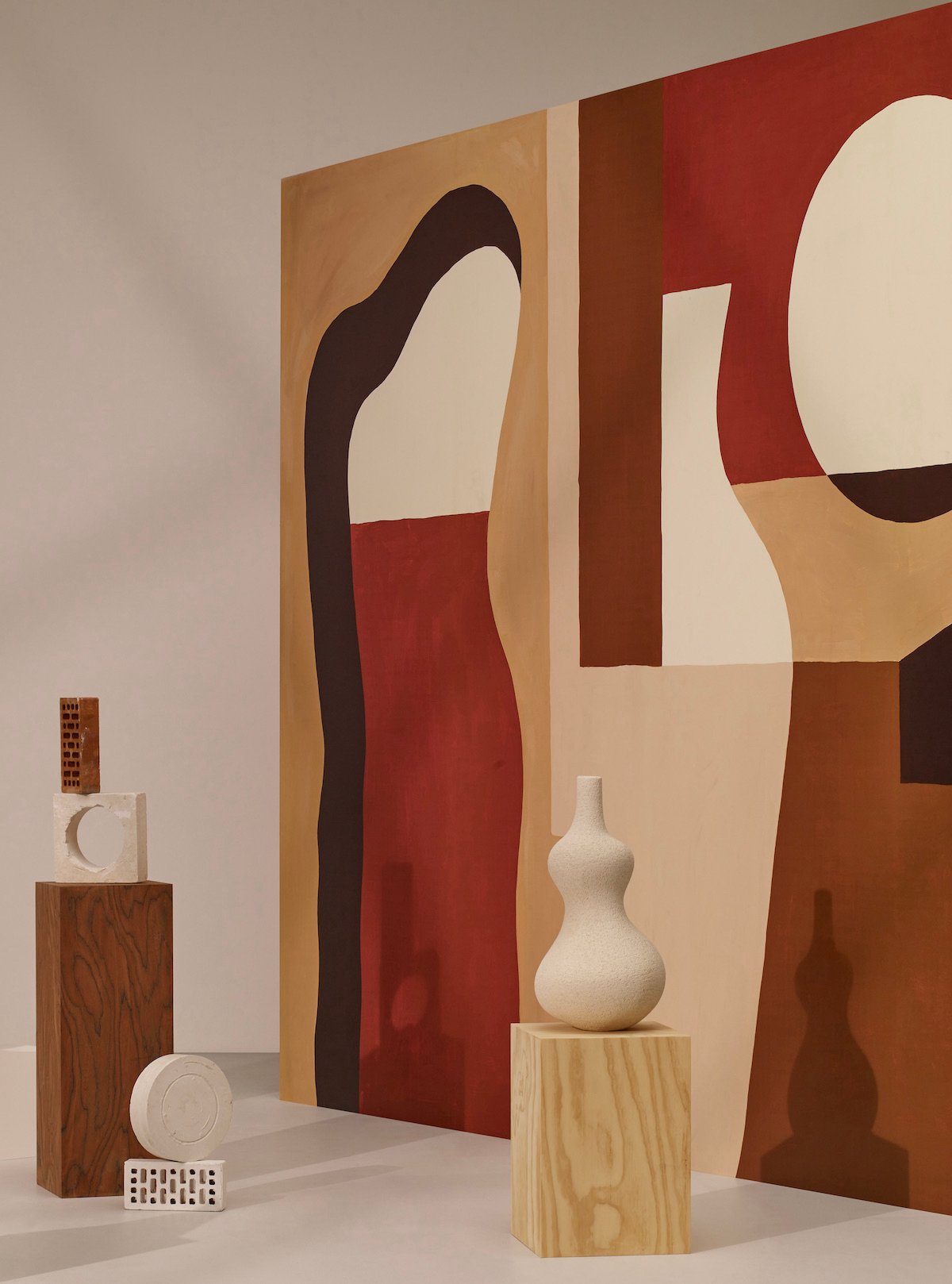 Asteré papier-peint artiste Garance Vallée rouge orange déco nude