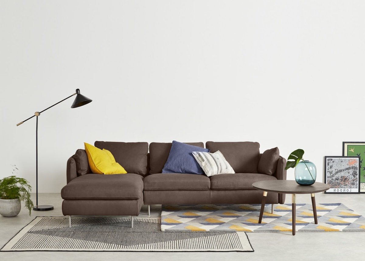 Canapé angle marron méridienne gauche 3 places