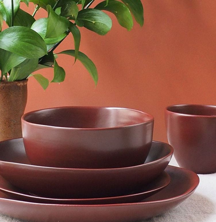 lot assiette bol tasse rouge vaisselle couleur chaude