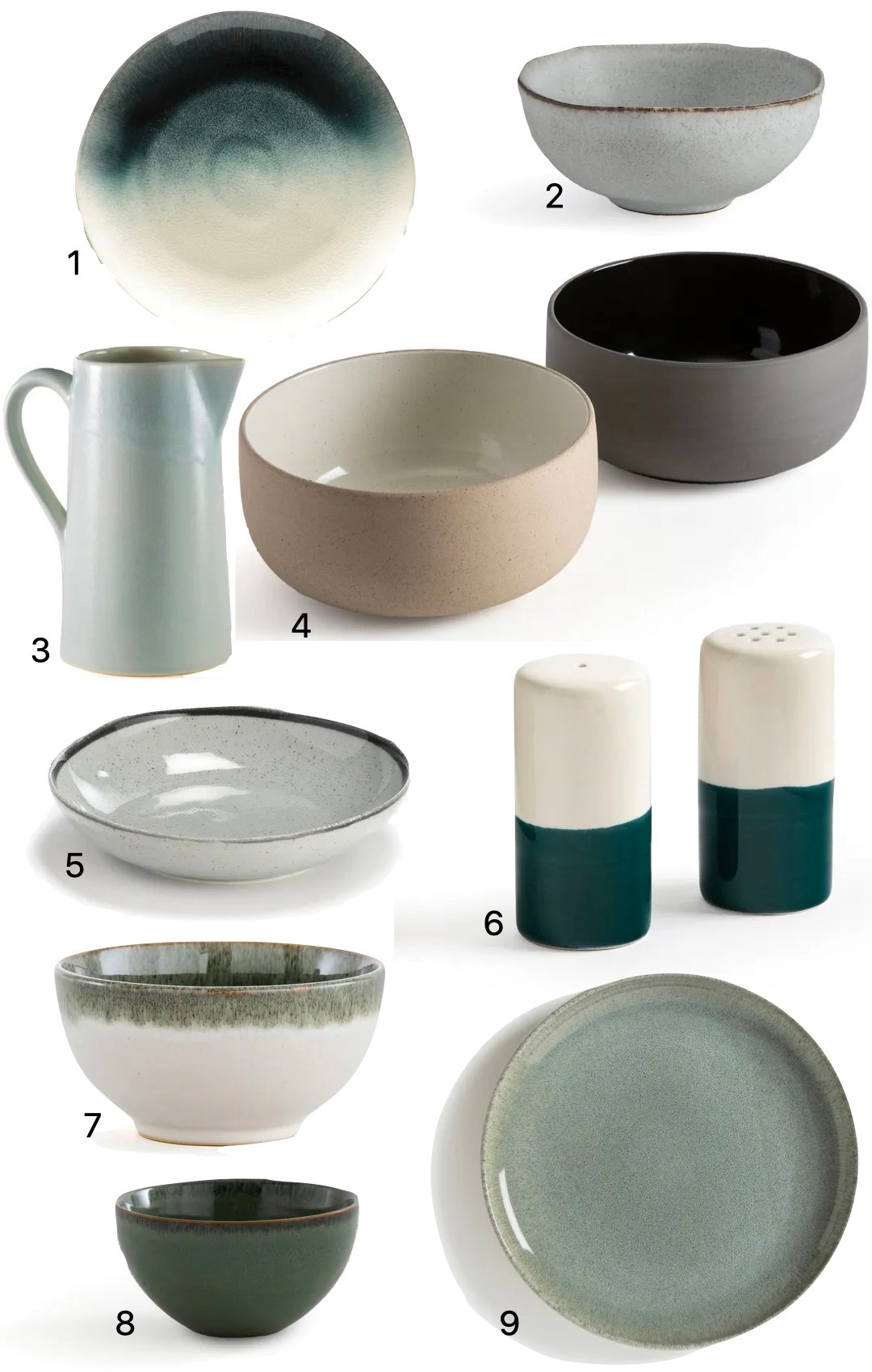 objet déco en céramique assiette bol grès moderne vert de gris céladon eau