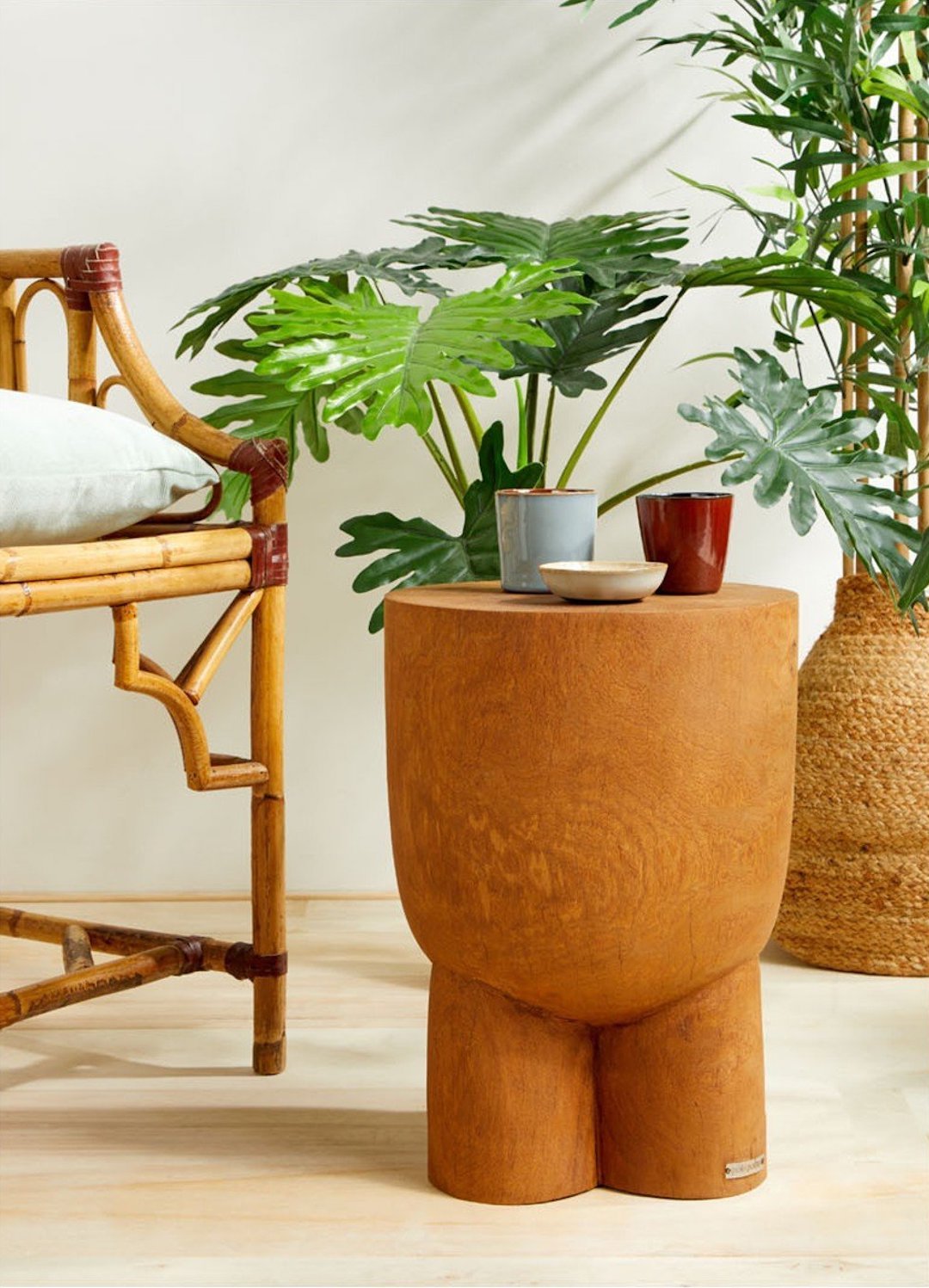 tasse ronde thé café terracotta tabouret bois rond deco salon exotique