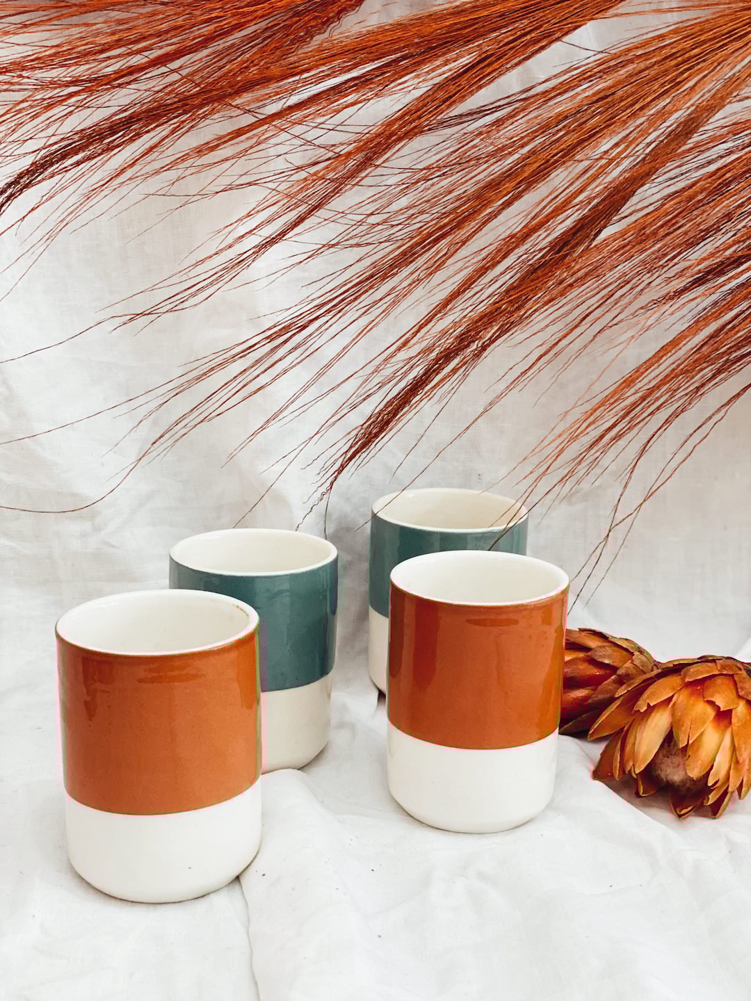 tasse verre bicolore rouge terracotta blanc deco exotique