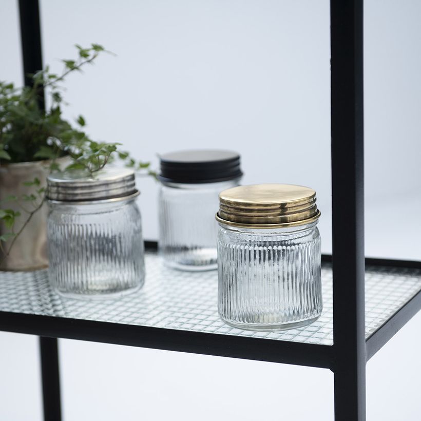 bocaux en verre strie couvercle laiton élégant idée rangement