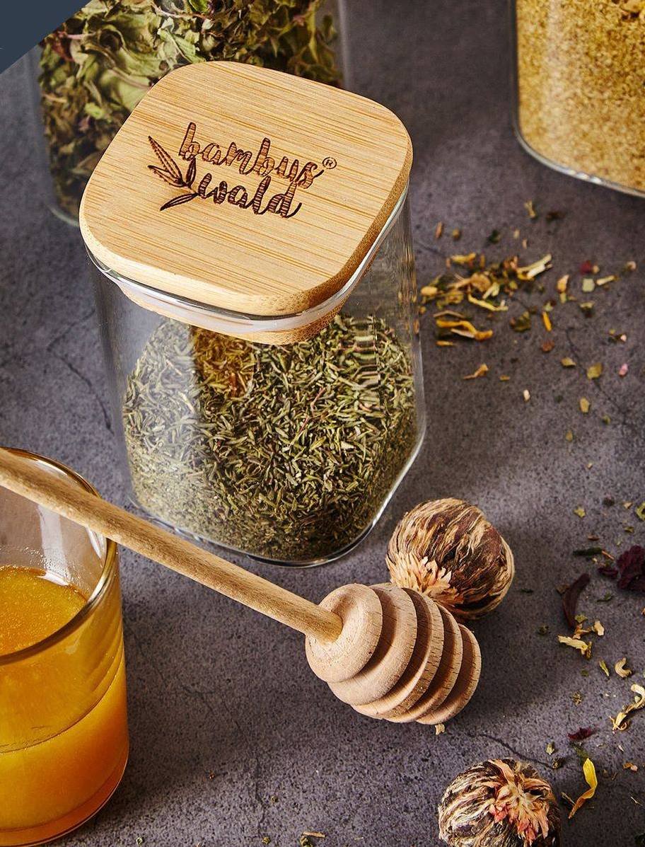 cuisine bocal rectangle verre couvercle bois bambou