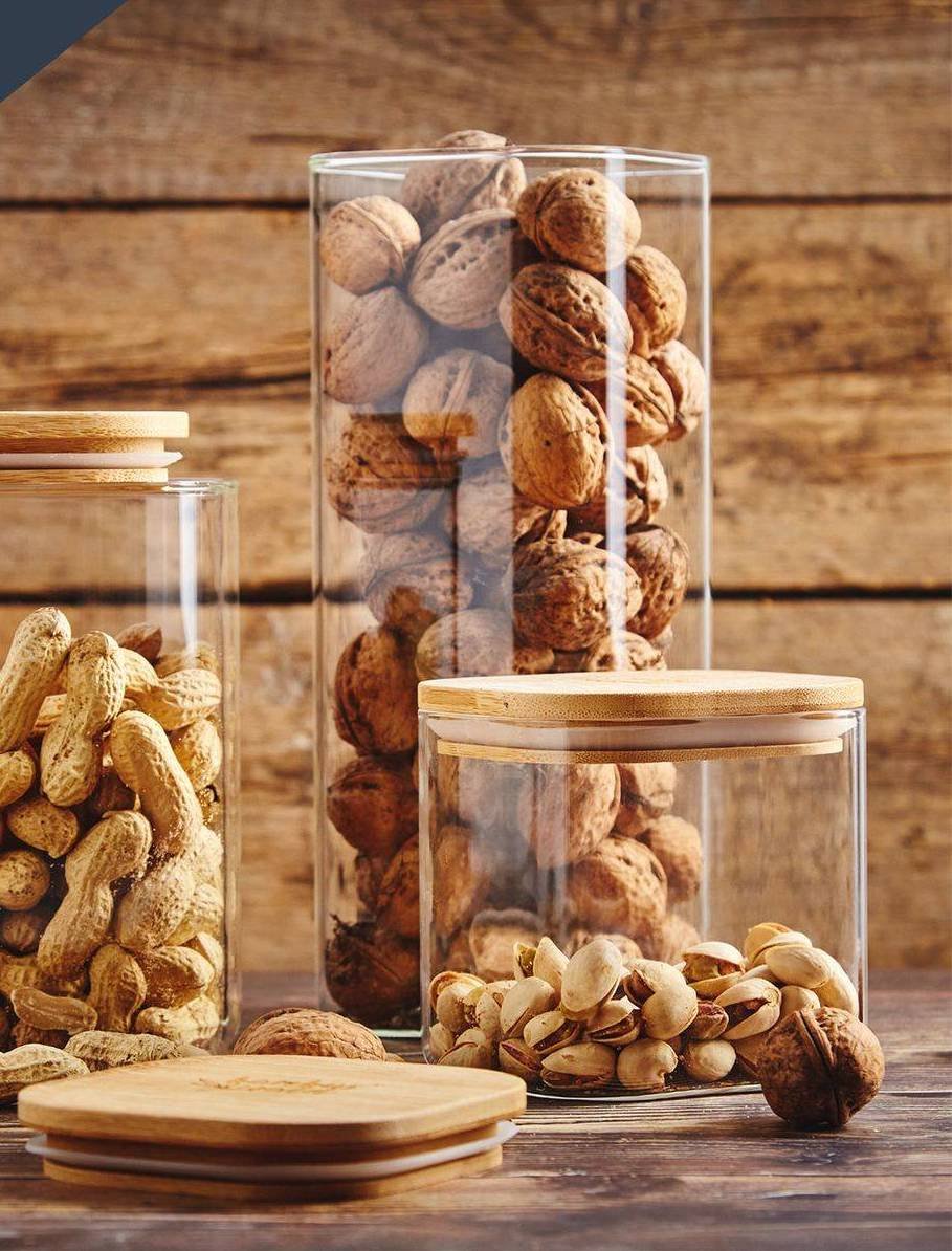 deco cuisine bocal rectangle verre couvercle bois bambou
