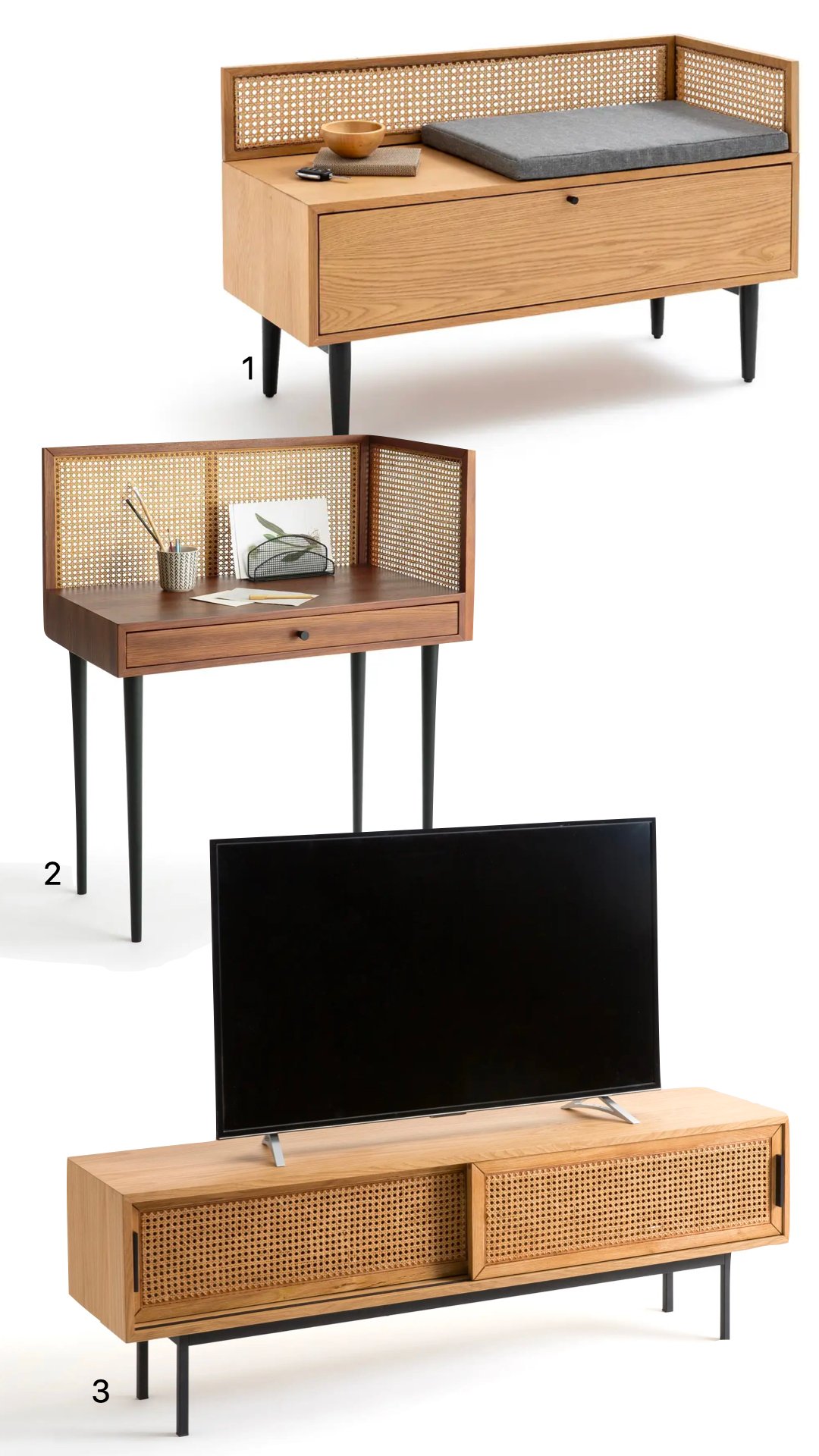 meuble cannage bois pied noir - blog déco vintage rétro