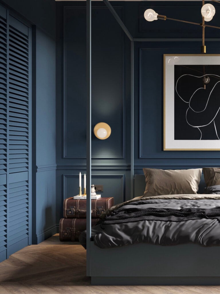 appartement murs foncés chambre peinture hague blue